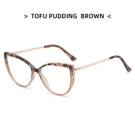 HD anti-blue light glasses frame trendy cat eye metal glasses frame flat mirror (Color: Upper Douhua Lower Jelly Tea)