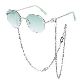 Korean Fashion Sunglasses Women Wholesale Explosive Frameless Framed Chain Sunglasses Trend New (Color: C7 silver gradient green)