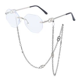 Korean Fashion Sunglasses Women Wholesale Explosive Frameless Framed Chain Sunglasses Trend New (Color: C8 silver anti-blue light)