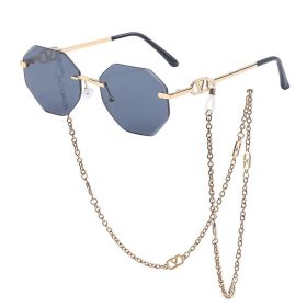 Korean Fashion Sunglasses Women Wholesale Explosive Frameless Framed Chain Sunglasses Trend New (Color: C1 Gold All Grey)
