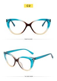 Fashion cat eye TR anti-blue light glasses trend stitching color glasses frame simple and comfortable flat mirror (Color: two blue)