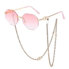 Korean Fashion Sunglasses Women Wholesale Explosive Frameless Framed Chain Sunglasses Trend New (Color: C5 Gold Gradient Powder)