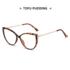 HD anti-blue light glasses frame trendy cat eye metal glasses frame flat mirror (Color: Douhua)