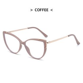 HD anti-blue light glasses frame trendy cat eye metal glasses frame flat mirror (Color: real coffee)