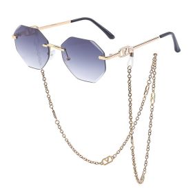 Korean Fashion Sunglasses Women Wholesale Explosive Frameless Framed Chain Sunglasses Trend New (Color: C9 Gold Double Grey)