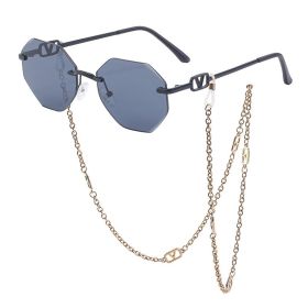 Korean Fashion Sunglasses Women Wholesale Explosive Frameless Framed Chain Sunglasses Trend New (Color: C10 black all gray)