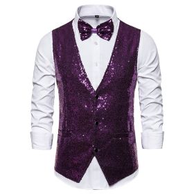 Men's Stage Costumes Small Sequin Suit Vests Purple Waistcoat for Party Disco Club Wedding (Color: Purple, size: M)