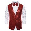 Men's Red Small Sequin Suit Vests Stage Costumes Waistcoat for Disco Wedding Party Club
