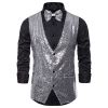 Men's Stage Costumes Silver Small Sequin Suit Vests Waistcoat for Party Disco Wedding Club