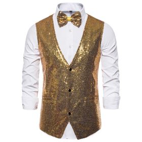 Men's Small Sequin Suit Vests Stage Costumes Gold Waistcoat for Party Club Disco Wedding (Color: Yellow, size: XL)