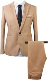 Mens Printed Casual Two Piece Sets Jackets One Button Slim Fit Shawl Collar Long Sleeve Blazers Trousers (Specification: KHAKI-M)