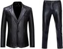 Mens Bright Solid Color Two Piece Sets Single Row Two Buttons Slim Fit Blazers Trousers