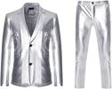 Mens Bright Solid Color Two Piece Sets Single Row Two Buttons Slim Fit Blazers Trousers