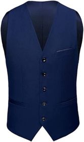 Mens Formal Suit Vest Business Formal Dress Waistcoat Vest with 3 Pockets for Suit or Tuxedo (Color: NAVY-M)