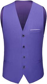 Mens Formal Suit Vest Business Formal Dress Waistcoat Vest with 3 Pockets for Suit or Tuxedo (Color: LIGHT VIOLET-XL)