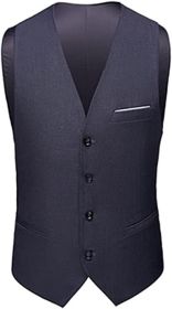 Mens Formal Suit Vest Business Formal Dress Waistcoat Vest with 3 Pockets for Suit or Tuxedo (Color: DARK GRAY-L)