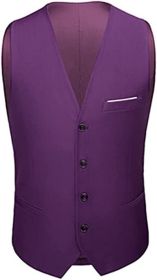 Mens Formal Suit Vest Business Formal Dress Waistcoat Vest with 3 Pockets for Suit or Tuxedo (Color: DARK VIOLET-S)
