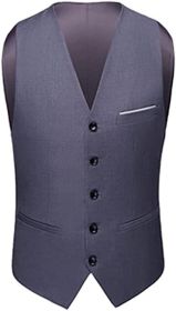 Mens Formal Suit Vest Business Formal Dress Waistcoat Vest with 3 Pockets for Suit or Tuxedo (Color: LIGHT GRAY-L)