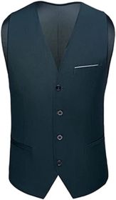 Mens Formal Suit Vest Business Formal Dress Waistcoat Vest with 3 Pockets for Suit or Tuxedo (Color: DARK GREEN-XXL)