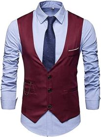 Men's Suit Vest Casual Slim Fit Business Professional Formal Vest (size: RED-XL)