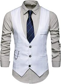 Men's Suit Vest Casual Slim Fit Business Professional Formal Vest (size: WHITE-S)