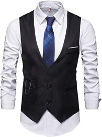 Men's Suit Vest Casual Slim Fit Business Professional Formal Vest (size: BLACK-XXL)