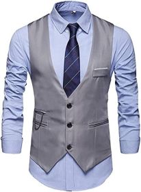 Men's Suit Vest Casual Slim Fit Business Professional Formal Vest (size: GRAY-L)