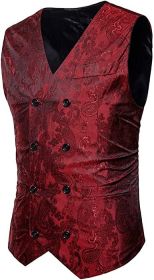 Men's Suit Vests Paisley Floral Jacquard Double-breasted V-Neck Tuxedos Fashion Classic Waistcoats Wedding Party Suit Vests (size: RED-S)