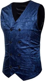 Men's Suit Vests Paisley Floral Jacquard Double-breasted V-Neck Tuxedos Fashion Classic Waistcoats Wedding Party Suit Vests (size: BLUE-M)