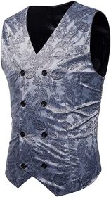 Men's Suit Vests Paisley Floral Jacquard Double-breasted V-Neck Tuxedos Fashion Classic Waistcoats Wedding Party Suit Vests (size: GREY-M)