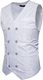 Men's Suit Vests Paisley Floral Jacquard Double-breasted V-Neck Tuxedos Fashion Classic Waistcoats Wedding Party Suit Vests (size: WHITE-L)