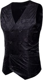 Men's Suit Vests Paisley Floral Jacquard Double-breasted V-Neck Tuxedos Fashion Classic Waistcoats Wedding Party Suit Vests (size: BLACK-S)