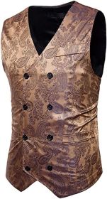 Men's Suit Vests Paisley Floral Jacquard Double-breasted V-Neck Tuxedos Fashion Classic Waistcoats Wedding Party Suit Vests (size: GOLD-M)