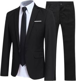 Men's Slim Fit 2-Piece Business Suit, Jacket, Trousers (Color: BLACK, size: L)