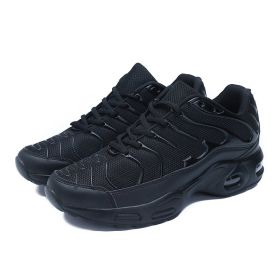 Men's shoes autumn new shock-absorbing air cushion running shoes outdoor mesh sneakers men's casual running shoes large size fashion shoes (Color: BLACK, size: 45)