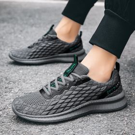 2024 new men's sports shoes flying woven leisure running shoes (Color: Grey, size: 46)