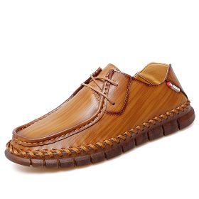 New men's large casual loafers Breathable casual leather non-slip soft sole Dad leather fashion trend men's shoes (Color: KHAKI, size: 39)
