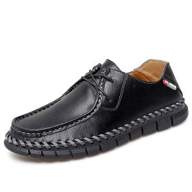 New men's large casual loafers Breathable casual leather non-slip soft sole Dad leather fashion trend men's shoes (Color: BLACK, size: 43)