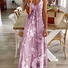 Floral Print Spaghetti Dress; Casual Crew Neck Ankle Cami Dress; Women's Clothing (Color: Purple, size: S(4))