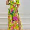 Women's Dresses V Neck Cutout Vintage Floral Print Long Dresses