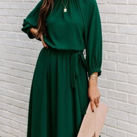 Women's Dresses Sexy Summer Women's High Waist Slim Fashion Solid Color Slim Temperament Maxi Dresses (Color: Green, size: M(6))