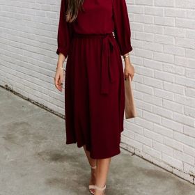 Women's Dresses Sexy Summer Women's High Waist Slim Fashion Solid Color Slim Temperament Maxi Dresses (Color: Claret, size: L(8/10))