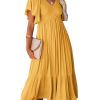 Women's Dresses Summer V-Neck Ruched Ruffle Sleeve Bohemian Dresses