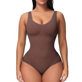 Women's Seamless One-piece Bodysuit (Color: Coffee, size: L)