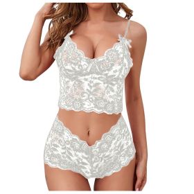 Sexy Women Lingerie Set Thin Lace Flower Printed Underwear Suit Female Adjustable Shoulder Strap Triangle Cup Bralettle (Cup Size: M, Color: white set)