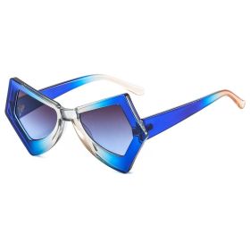 big box butterfly cat's eye women's cross-border sunglasses Fashion personality show ins sunglasses (colour: C1 gradual blue frame gradual grey blue)
