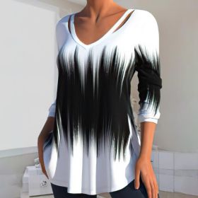 Classic Autumn Blouse Loose Hem Dressing Up Anti Pilling Gradient Print Lady Tunic Blouse (Color: Blue, size: 2XL)