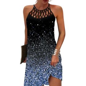 Summer 2023 Women's Elegant Round Neck Vintage Cutout Neck Sleeveless Halter Print Dress Hollow Out Floral Sexy Party Dress New (Color: blue1, size: XL)