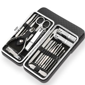 19 in 1 Stainless Steel Manicure set Professional Nail clipper Kit of Pedicure Tools Ingrown ToeNail Trimmer (Color: BLACK)