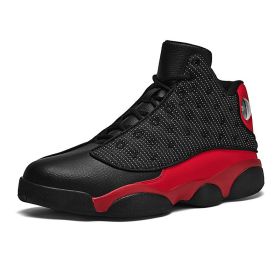 JJ tiger Big size men's basketball shoes Rubber soles ring men's shoes (35-47 Optional) (Color: black red, size: 46)